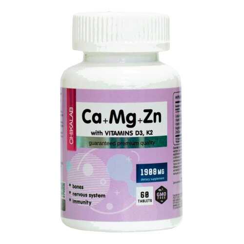 Кальций-магний-цинк Chikalab BOMBBAR Calcium Zinc Magnesium + D3 K2 таблетки 60 шт. в NL International